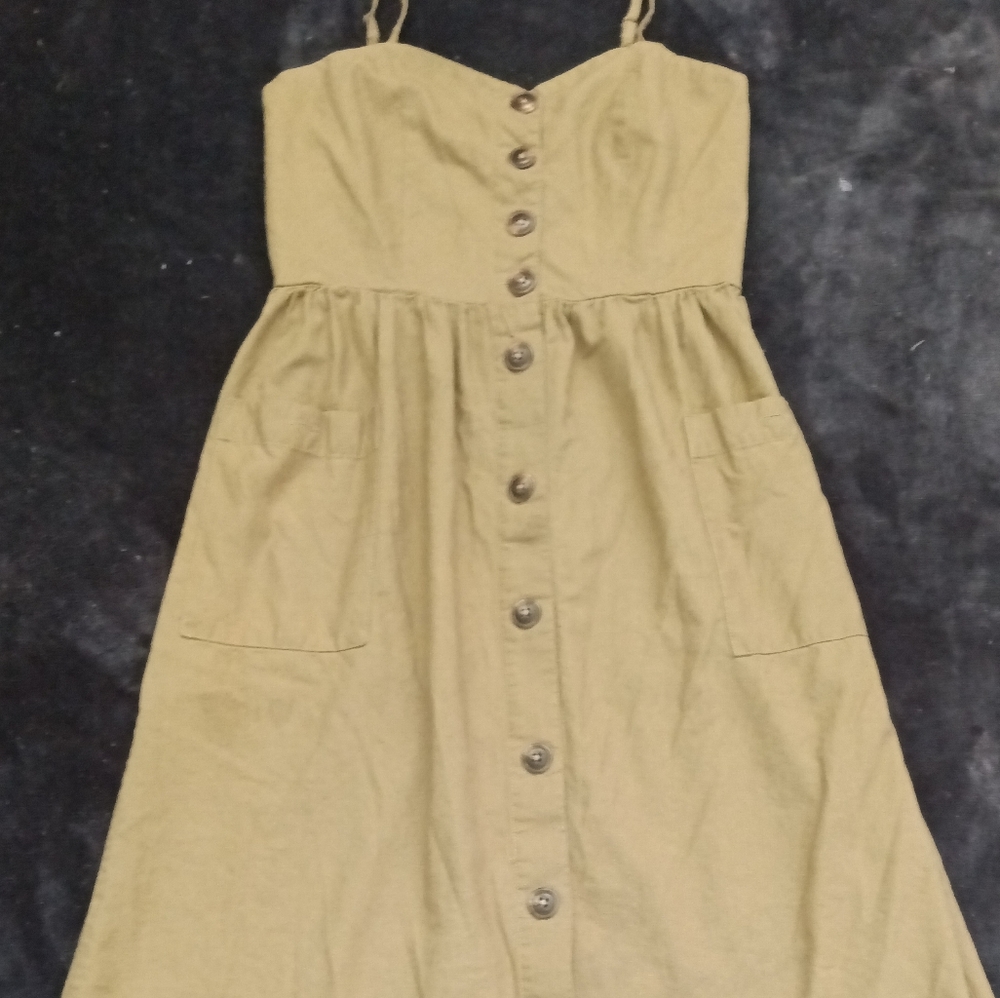 Black tape- light green khaki button up dress